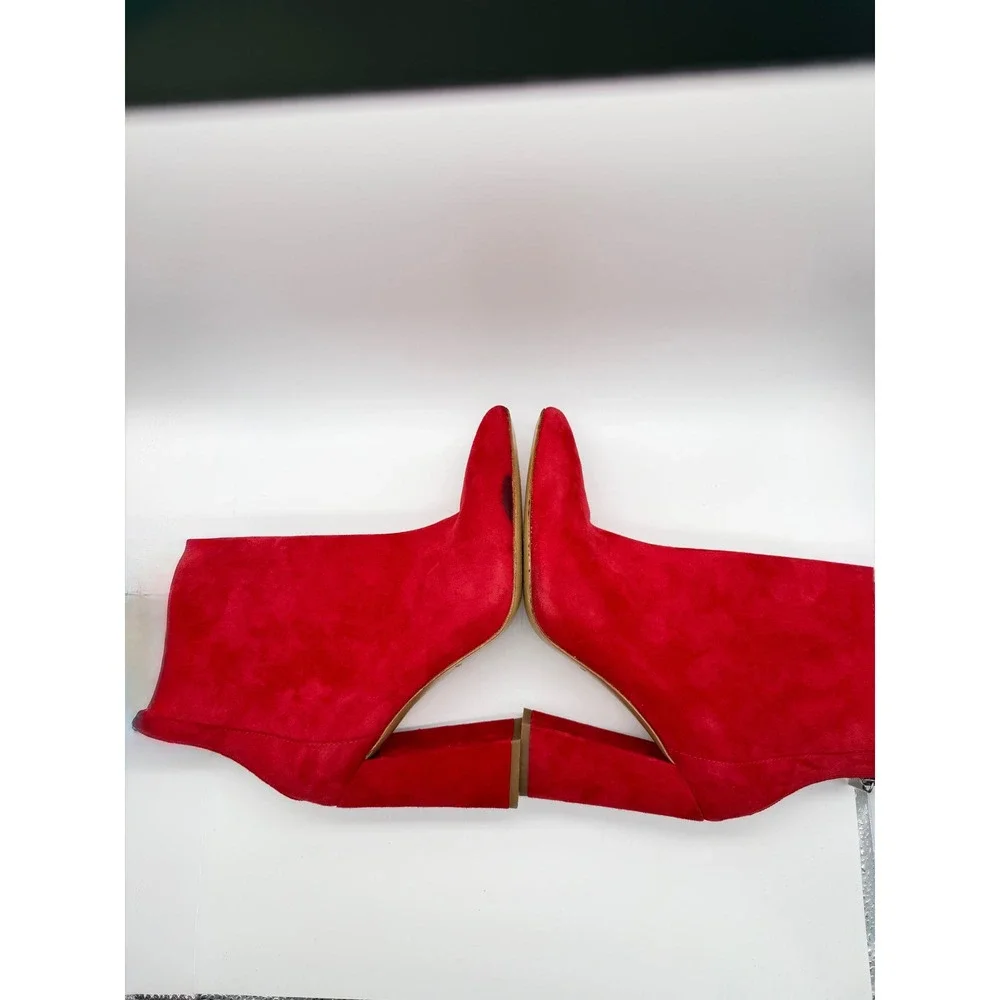 Charles David Ankle Boots Women 7.5 Red Good Block Heel Pointed Toe Zipper